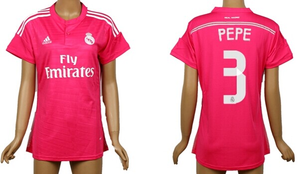 2014/15 Real Madrid #3 Pepe Away Pink Soccer AAA+ T-Shirt_Womens