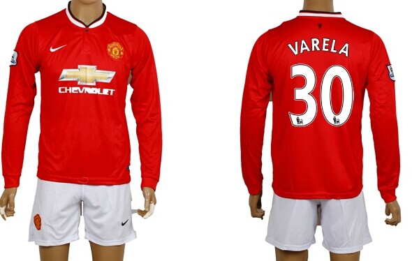 2014/15 Manchester United #30 Varela Home Soccer Long Sleeve Shirt Kit