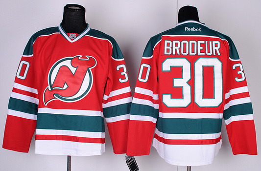 New Jersey Devils #30 Martin Brodeur Red With Green Jersey