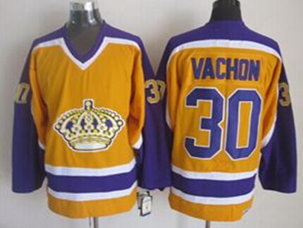 Los Angeles Kings #30 Rogie Vachon Yellow Throwback CCM Jersey