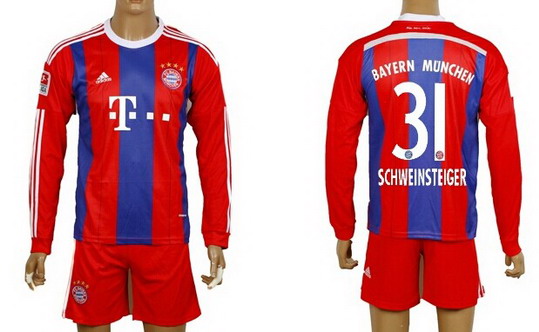 2014/15 Bayern Munchen #31 Schweinsteiger Home Soccer Long Sleeve Shirt Kit