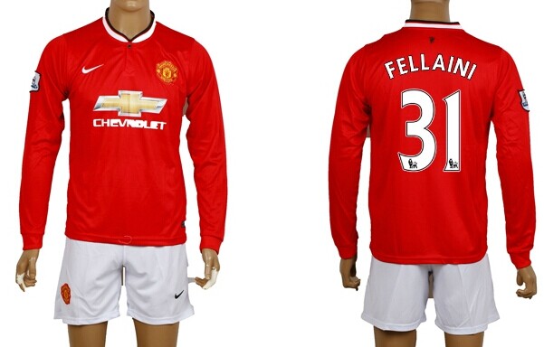2014/15 Manchester United #31 Fellaini Home Soccer Long Sleeve Shirt Kit