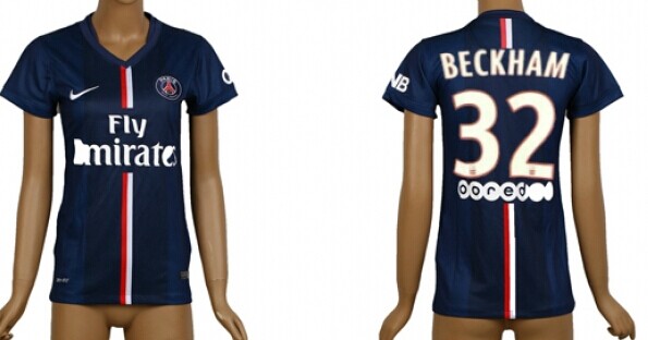 2014/15 Paris Saint-Germain #32 Beckham Home Soccer AAA+ T-Shirt_Womens