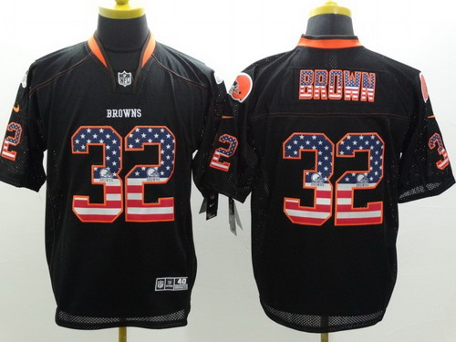 Nike Cleveland Browns #32 Jim Brown 2014 USA Flag Fashion Black Elite Jersey