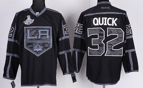 Los Angeles Kings #32 Jonathan Quick 2014 Champions Patch Black Ice Jersey