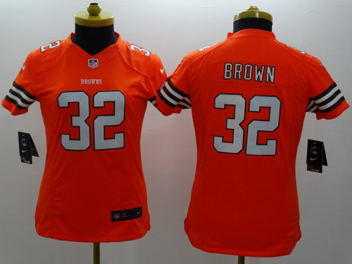 Nike Cleveland Browns #32 Jim Brown Orange Limited Womens Jersey