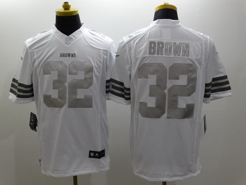 Nike Cleveland Browns #32 Jim Brown Platinum White Limited Jersey