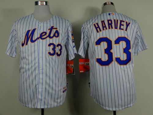 New York Mets #33 Matt Harvey White Pinstripe Jersey