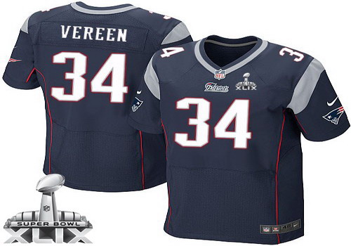 Nike New England Patriots #34 Shane Vereen 2015 Super Bowl XLIX Blue Elite Jersey