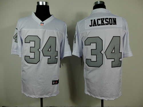 Nike Oakland Raiders #34 Bo Jackson White With Silvery Elite Jersey