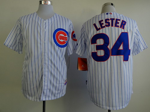 Chicago Cubs #34 Jon Lester White Pinstripe Jersey