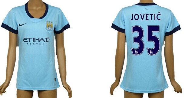 2014/15 Manchester City #35 Jovetic Home Soccer AAA+ T-Shirt_Womens