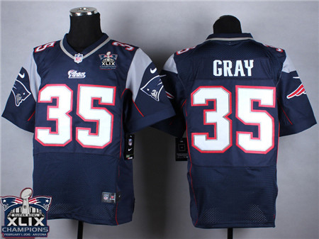 Nike New England Patriots #35 Jonas Gray 2015 Super Bowl XLIX Championship Blue Elite Jersey