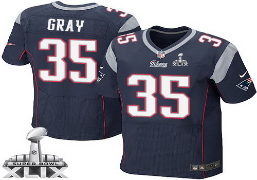 Nike New England Patriots #35 Jonas Gray 2015 Super Bowl XLIX Blue Elite Jersey