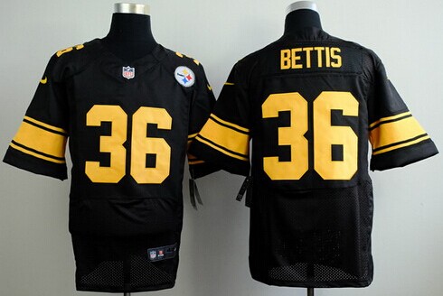 Nike Pittsburgh Steelers #36 Jerome Bettis Black With Yellow Elite Jersey