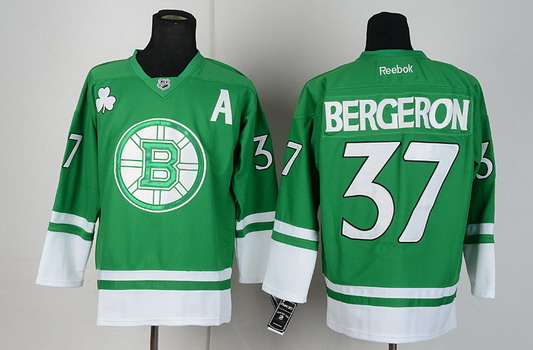 Boston Bruins #37 Patrice Bergeron St. Patrick's Day Green Jersey