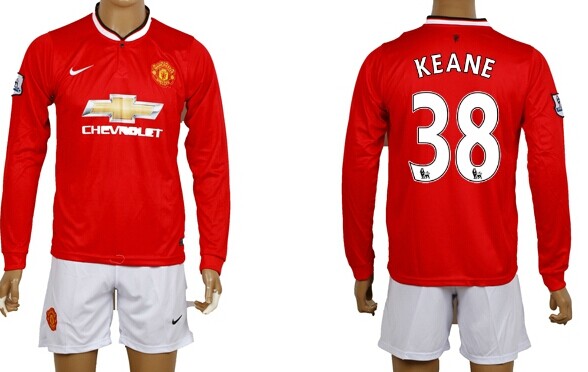 2014/15 Manchester United #38 Keane Home Soccer Long Sleeve Shirt Kit