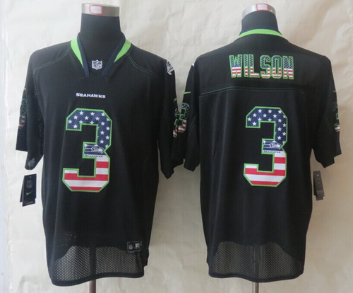 Nike Seattle Seahawks #3 Russell Wilson 2014 USA Flag Fashion Black Elite Jersey
