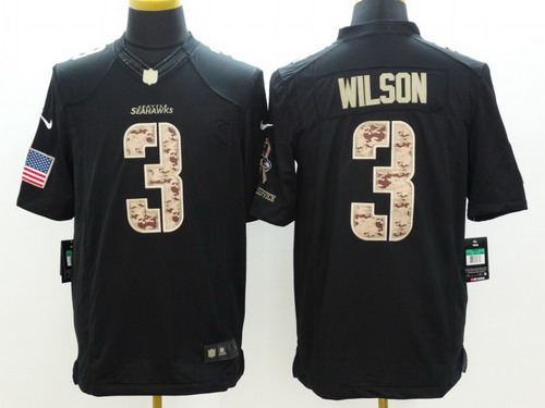 Nike Seattle Seahawks #3 Russell Wilson Salute to Service Black Limited Jersey