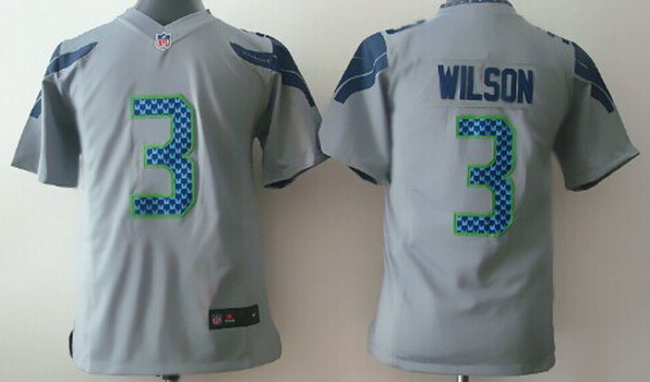 Nike Seattle Seahawks #3 Russell Wilson Gray Game Kids Jersey
