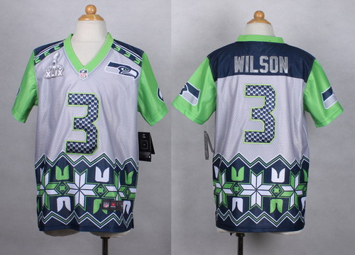 Nike Seattle Seahawks #3 Russell Wilson 2015 Super Bowl XLIX Super Bowl XLIX Noble Fashion Kids Jersey