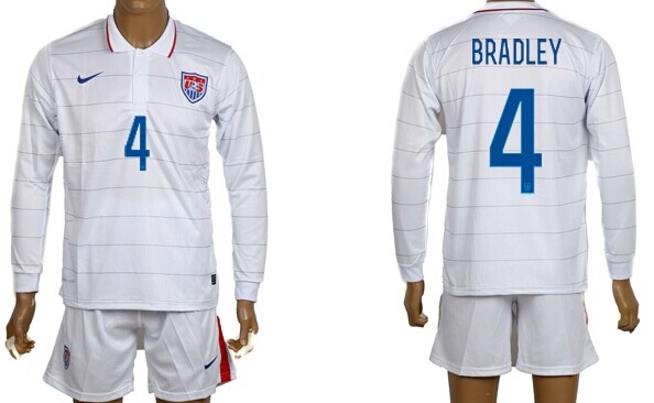 2014 World Cup USA #4 Bradley Home Soccer Long Sleeve Shirt Kit