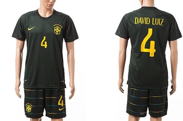 2014 World Cup Brazil #4 David Luiz Second Away Black Soccer Shirt Kit