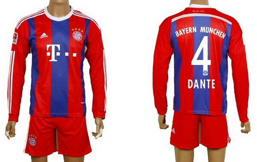 2014/15 Bayern Munchen #4 Dante Home Soccer Long Sleeve Shirt Kit