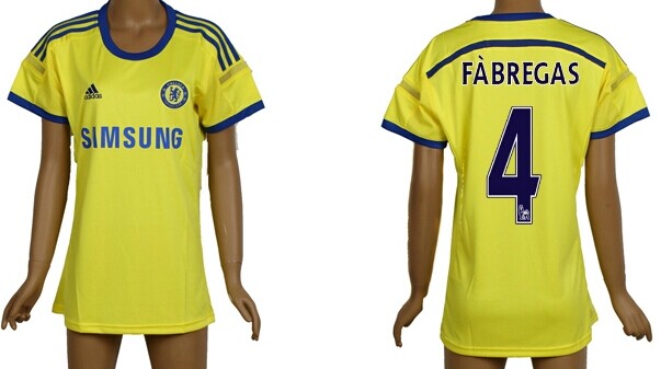 2014/15 Chelsea FC #4 Fabregas Away Yellow Soccer AAA+ T-Shirt_Womens