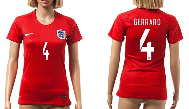 2014 World Cup England #4 Gerrard Away Soccer AAA+ T-Shirt_Womens