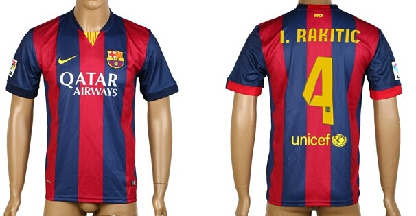2014/15 FC Bacelona #4 I.Rakitic Home Soccer AAA+ T-Shirt