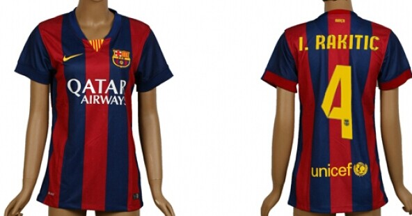 2014/15 FC Bacelona #4 I.Rakitic Home Soccer AAA+ T-Shirt_Womens