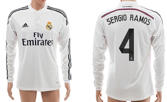 2014/15 Real Madrid #4 Sergio Ramos Home Soccer Long Sleeve AAA+ T-Shirt