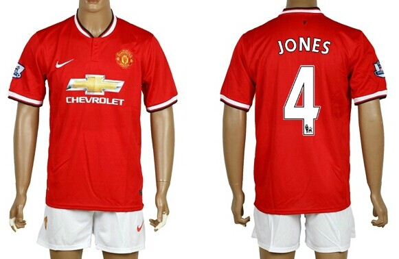 2014/15 Manchester United #4 Jones Home Soccer Shirt Kit