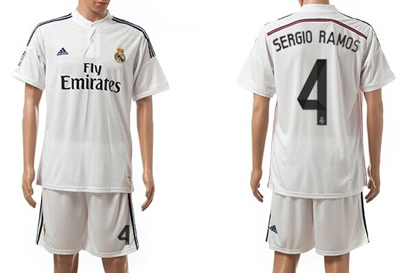 2014/15 Real Madrid #4 Sergio Ramos Home Soccer Shirt Kit