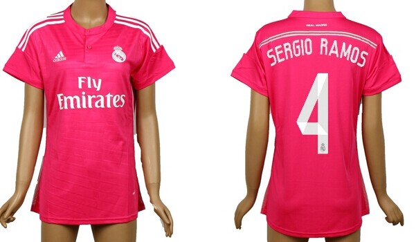2014/15 Real Madrid #4 Sergio Ramos Away Pink Soccer AAA+ T-Shirt_Womens