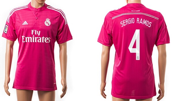 2014/15 Real Madrid #4 Sergio Ramos Away Pink Soccer AAA+ T-Shirt