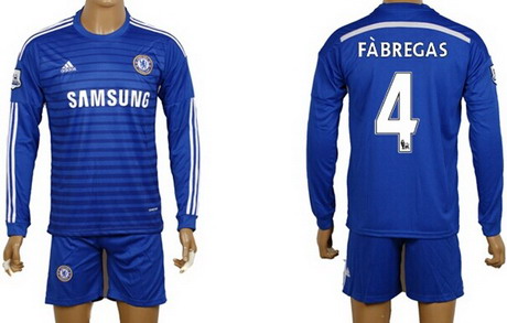 2014/15 Chelsea FC #4 David Luiz Home Long Sleeve Shirt Kit