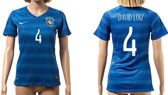 2014 World Cup Brazil #4 David Luiz Away Soccer AAA+ T-Shirt_Womens