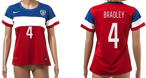2014 World Cup USA #4 Bradley Away Soccer AAA+ T-Shirt_Womens