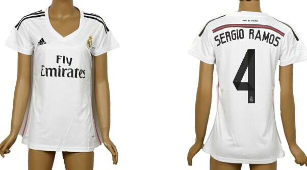 2014/15 Real Madrid #4 Sergio Ramos Home Soccer AAA+ T-Shirt_Womens
