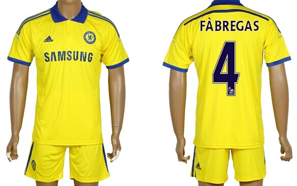2014/15 Chelsea FC #4 Fabregas Away Yellow Soccer Shirt Kit