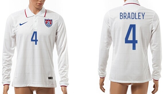 2014 World Cup USA #4 Bradley Home Soccer Long Sleeve AAA+ T-Shirt