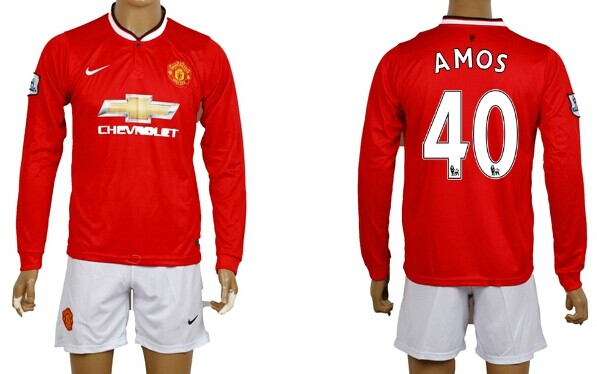 2014/15 Manchester United #40 Amos Home Soccer Long Sleeve Shirt Kit