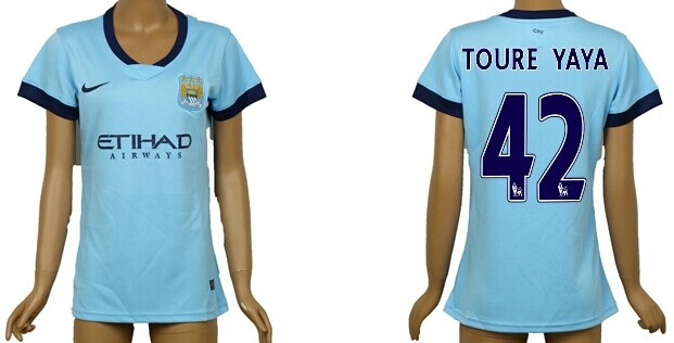 2014/15 Manchester City #42 Toure Yaya Home Soccer AAA+ T-Shirt_Womens