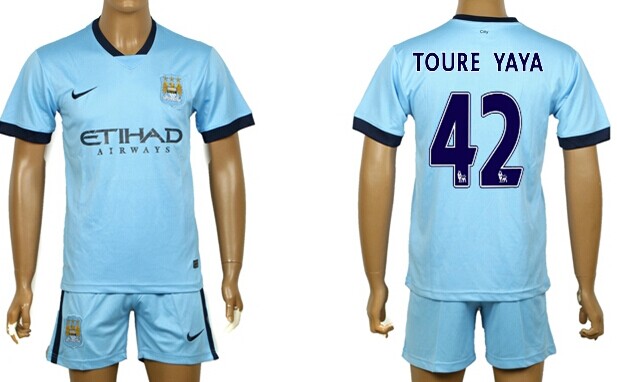 2014/15 Manchester City #42 Toure Yaya Home Soccer Shirt Kit