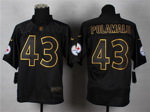 Nike Pittsburgh Steelers #43 Troy Polamalu 2014 All Black/Gold Elite Jersey