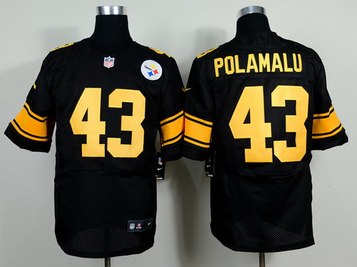 Nike Pittsburgh Steelers #43 Troy Polamalu Black With Yellow Elite Jersey