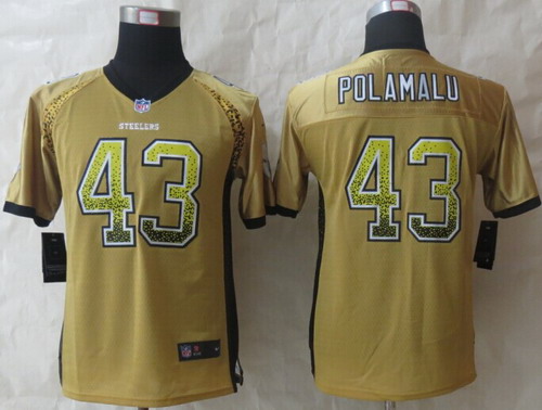 Nike Pittsburgh Steelers #43 Troy Polamalu 2013 Drift Fashion Yellow Kids Jersey