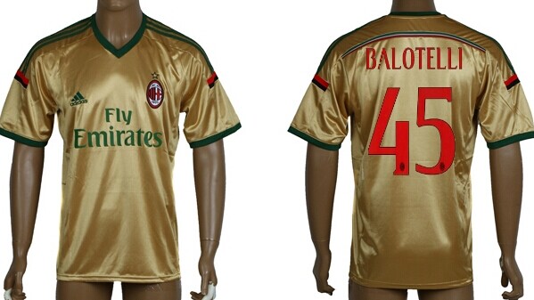 2014/15 AC Milan #45 Balotelli Away Gold Soccer AAA+ T-Shirt